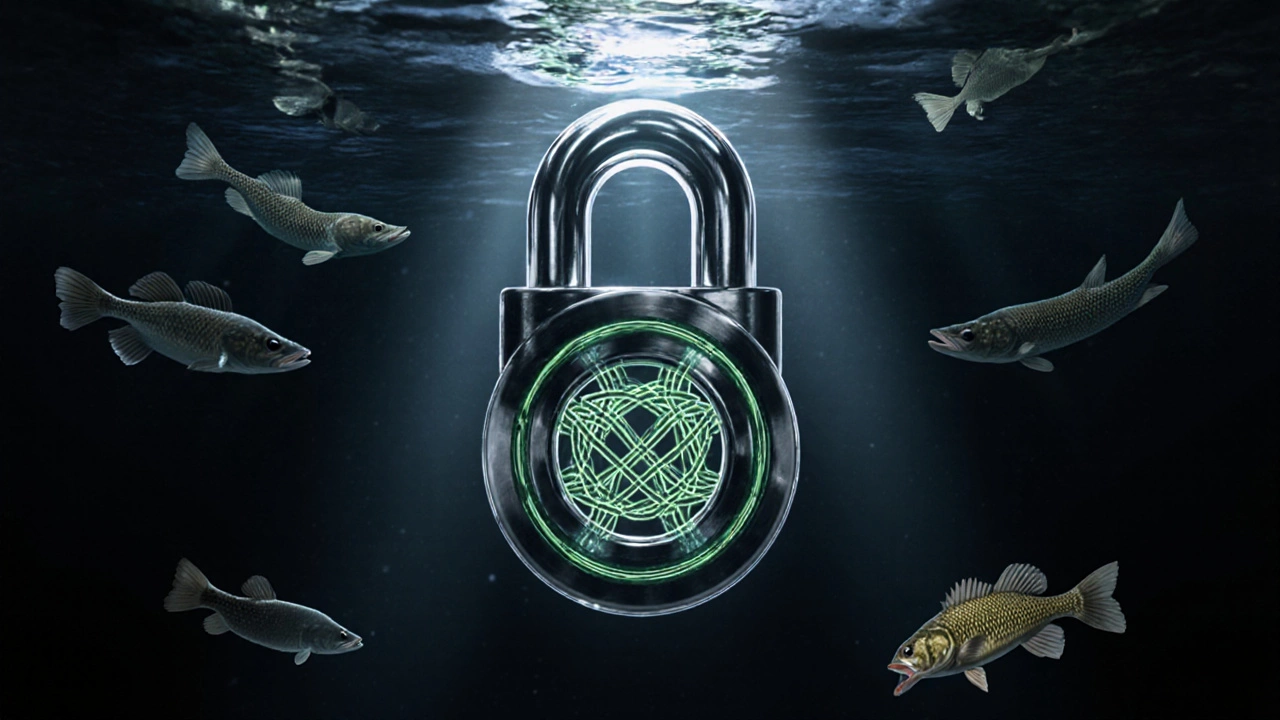 Схематичное изображение узла Тирадс 3 как замка, удерживающего две лески.