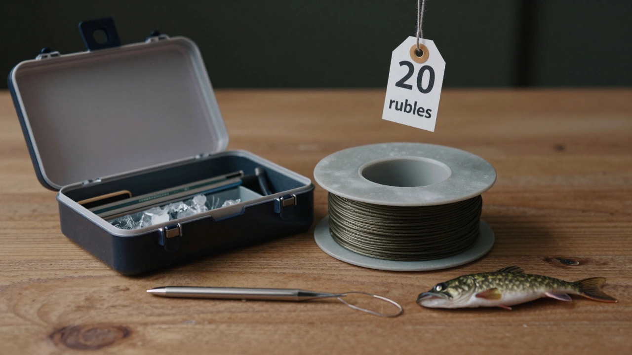 Разложенные снасти: стальной поводок и сломанная леска рядом с чешуей щуки.