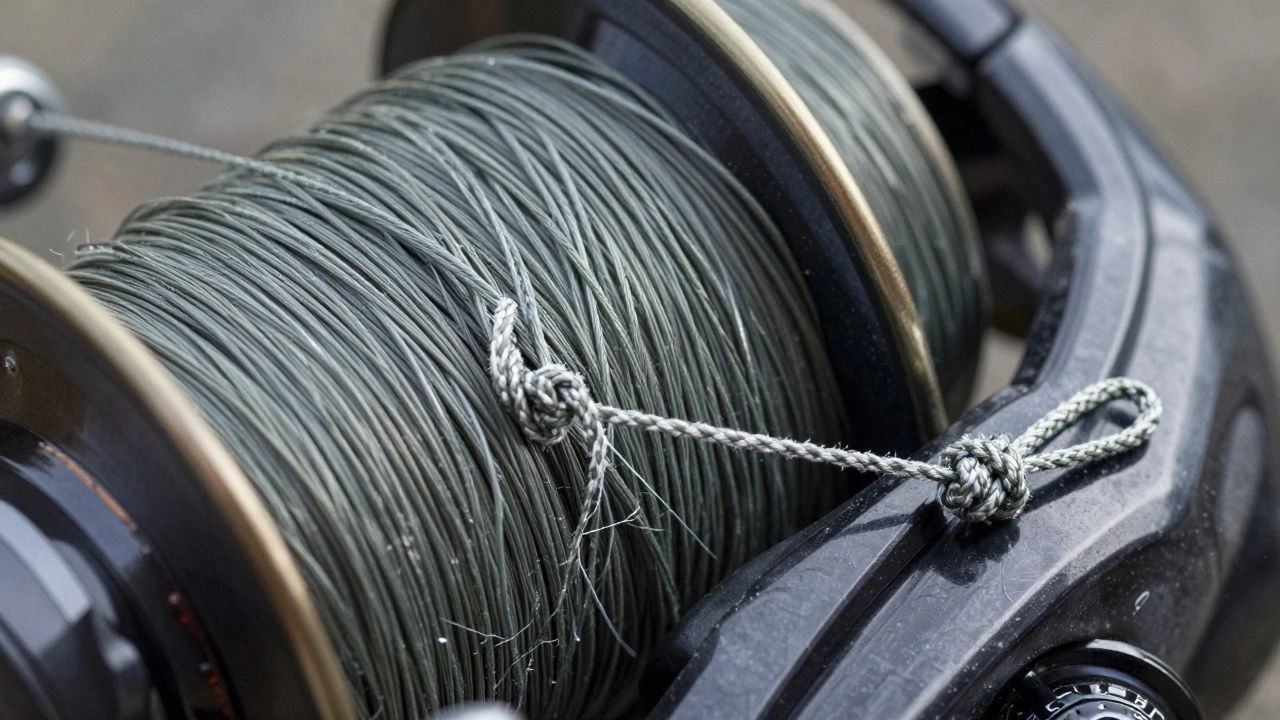 Внутренний вид катушки с деформированным узлом, растягивающим леску.