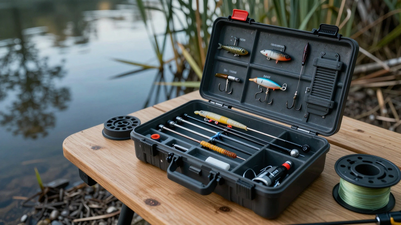 Открытая рыболовная сумка с несколькими типами много крючковых оснасток.