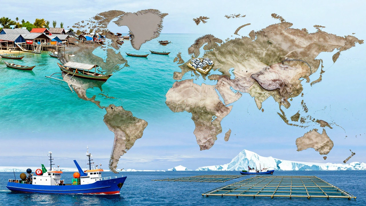 Традиционные лодки Индонезии, российские траулеры и китайские фермы — глобальная рыбная индустрия.