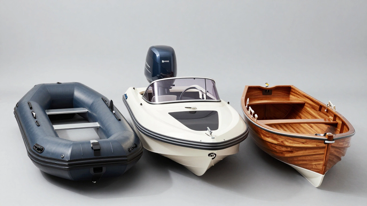 Три вида лодок: надувная ПВХ, жесткий катер и классическая деревянная лодка